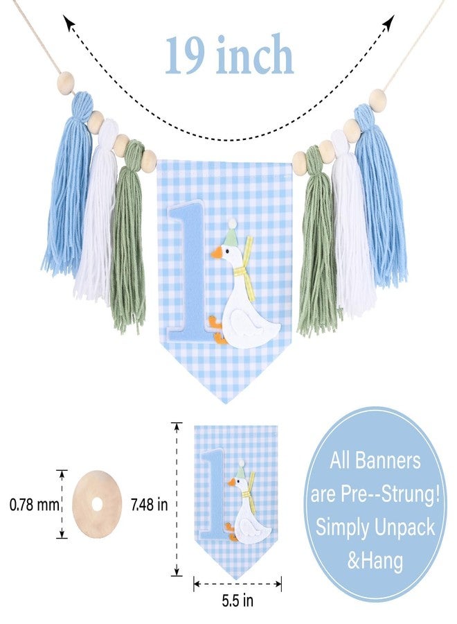 Aufee One Funny Goose High Chair Banner for Boys 1st Birthday Decorations, Blue Silly Goose Stripe-Style Garland with Yarn Tassel, Goose Themed Hanging Ornament for Baby Shower, Flower Lawn Party Supply - Image 3